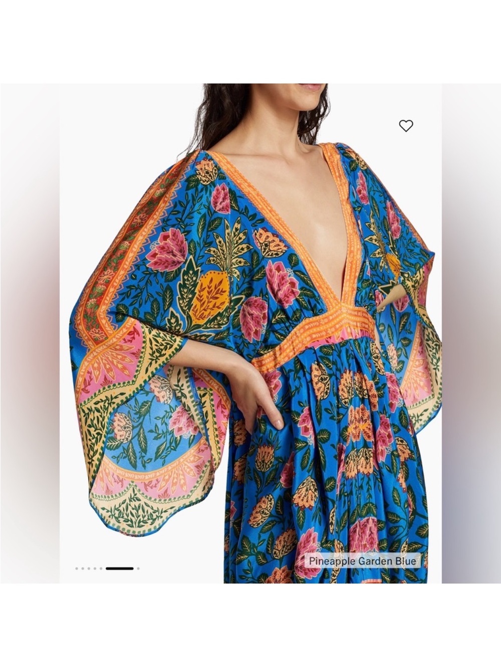 NWT farm Rio Vibrant Blue Floral Maxi Dress with Orange Trim - Picture 3 of 4